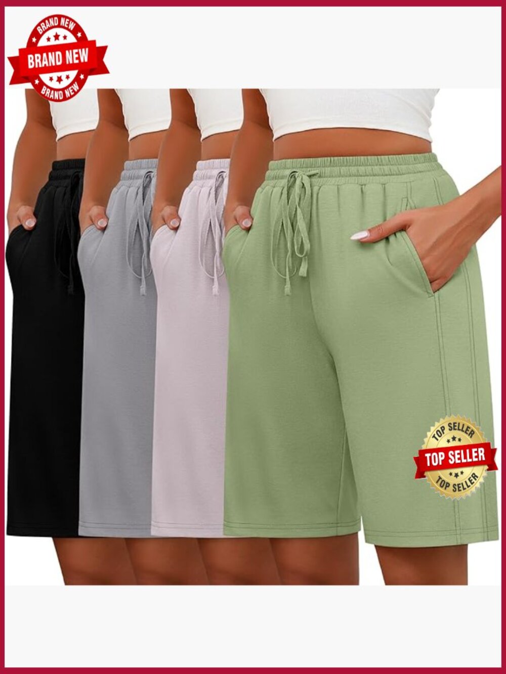 Bermuda Shorts for Women Drawstring Elastic Waist Wide Leg Knee-Length